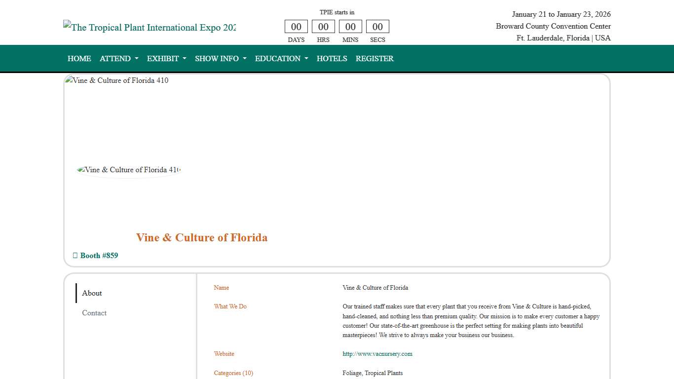 Vine & Culture of Florida - The Tropical Plant International Expo 2026